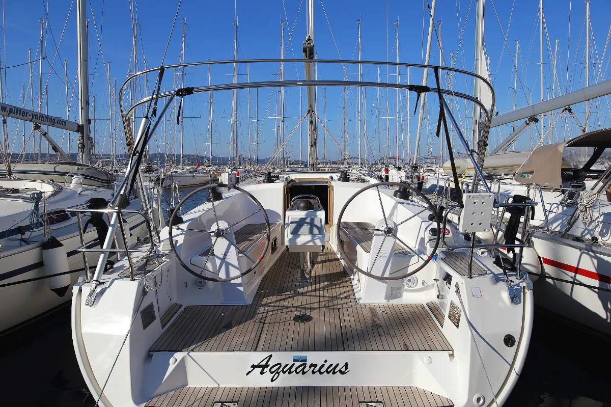 Cockpit of Aquarius, a Bavaria Cruiser 41 sailboat at Grad Trogir, Croatia