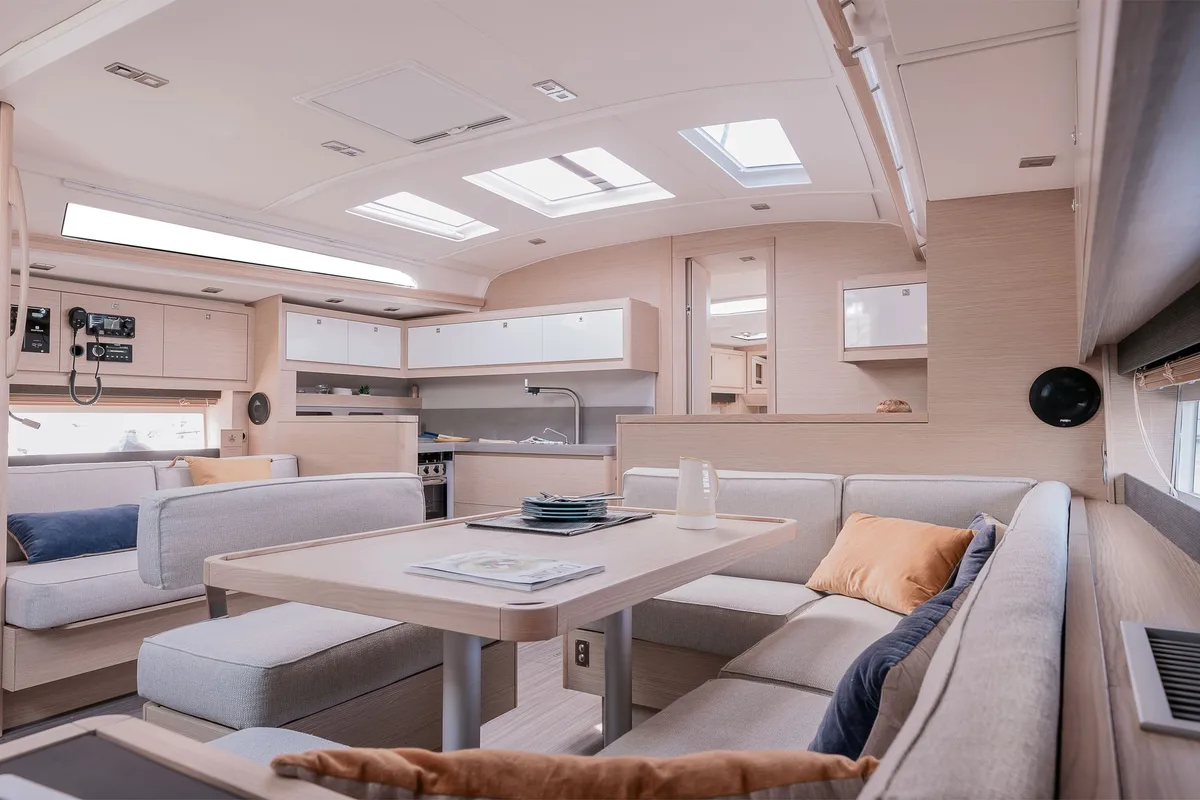 Salon of Dori, a Dufour 470 sailboat at Tonnarella, Italy