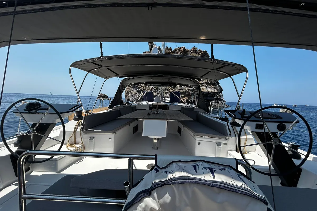 Cockpit of Dori, a Dufour 470 sailboat at Tonnarella, Italy