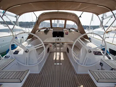 Cockpit of Essi, a Elan Impression 35 sailboat at Mali Lošinj, Croatia