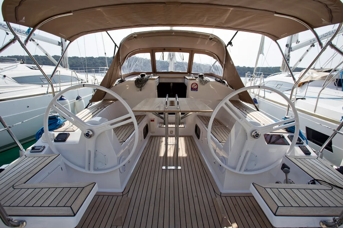 Cockpit of Essi, a Elan Impression 35 sailboat at Mali Lošinj, Croatia