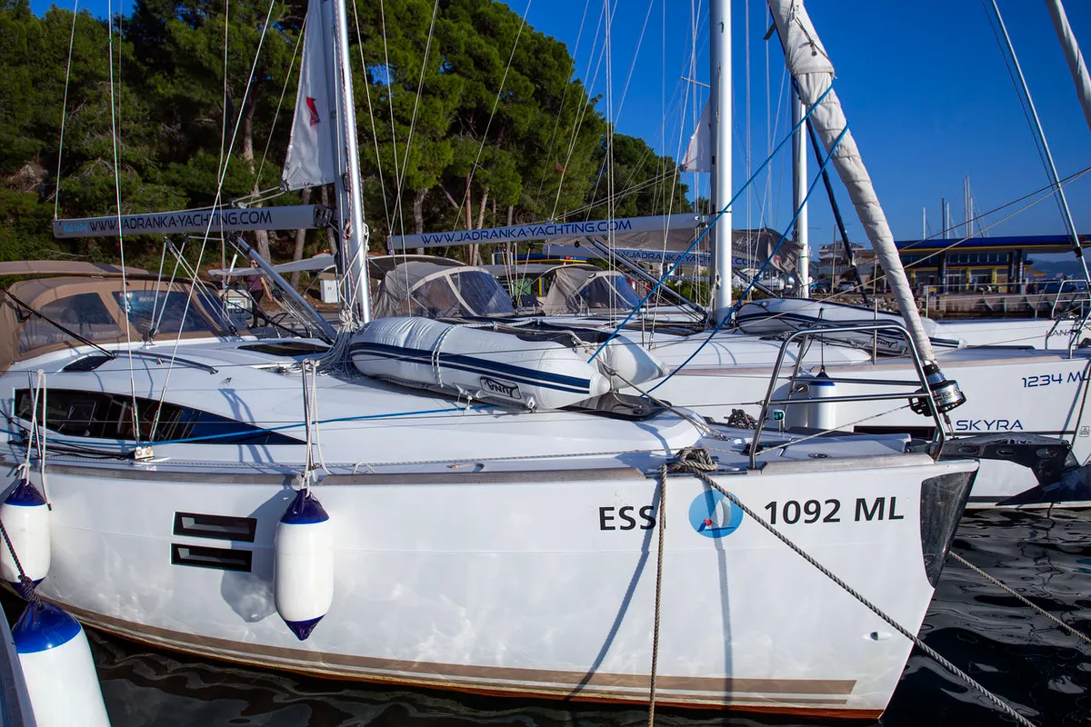 Exterior view of Essi, a Elan Impression 35 sailboat at Mali Lošinj, Croatia