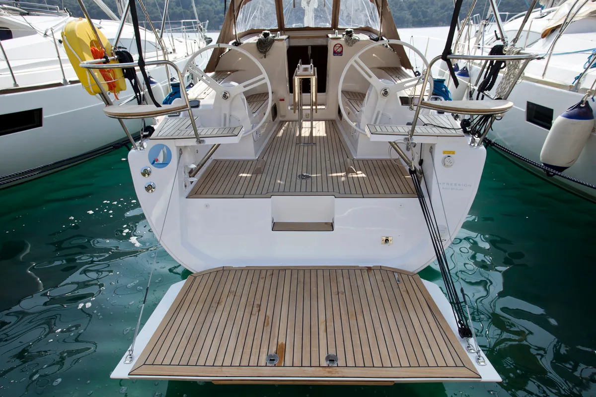Deck of Essi, a Elan Impression 35 sailboat at Mali Lošinj, Croatia