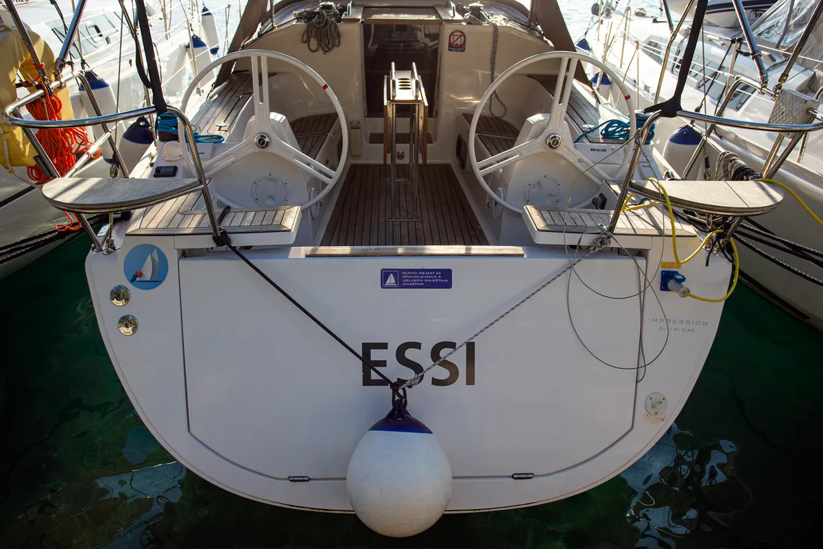 Exterior view of Essi, a Elan Impression 35 sailboat at Mali Lošinj, Croatia
