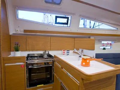 Galley of Essi, a Elan Impression 35 sailboat at Mali Lošinj, Croatia