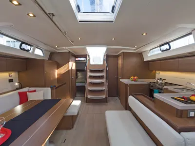 Salon of Freyja, a Beneteau Oceanis 51.1 sailboat at Kos, Greece