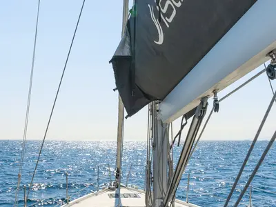Deck of Freyja, a Beneteau Oceanis 51.1 sailboat at Kos, Greece