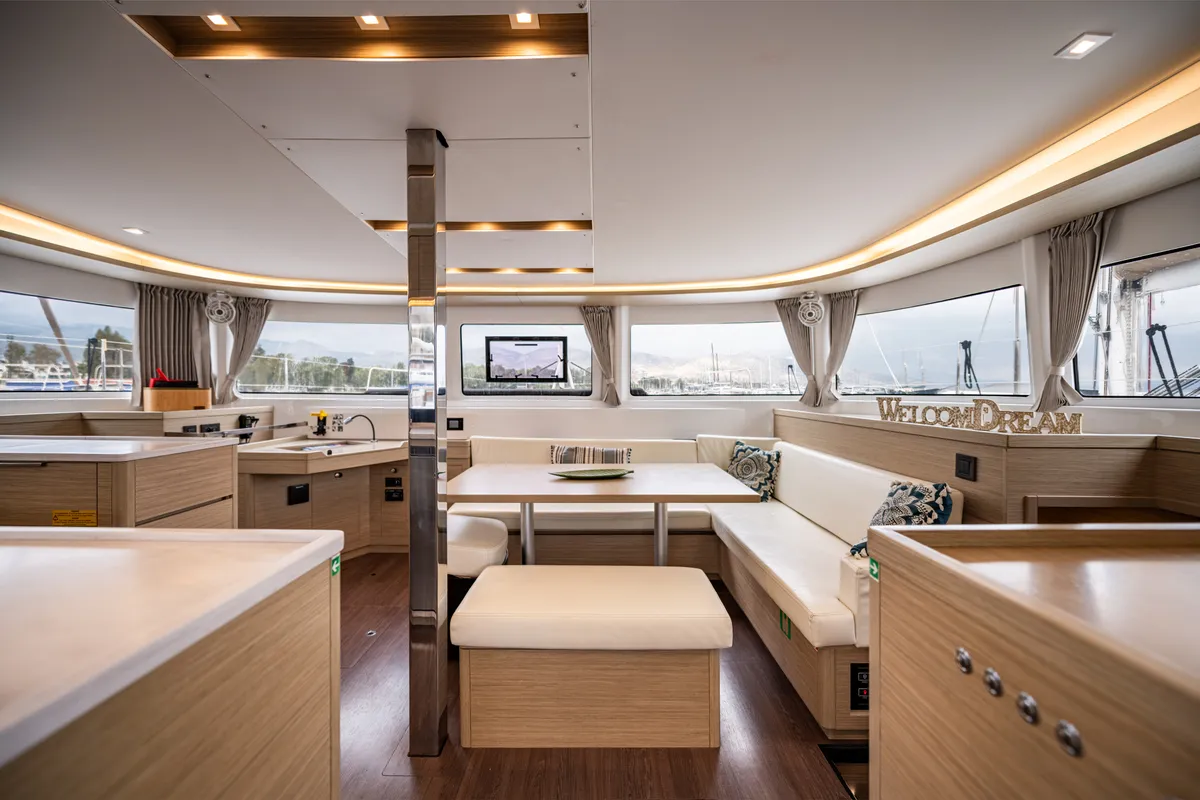 Salon of Hydra XV, a Lagoon 46 catamaran at Municipal Unit of Lefkada, Greece