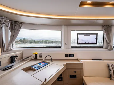 Salon of Hydra XV, a Lagoon 46 catamaran at Municipal Unit of Lefkada, Greece