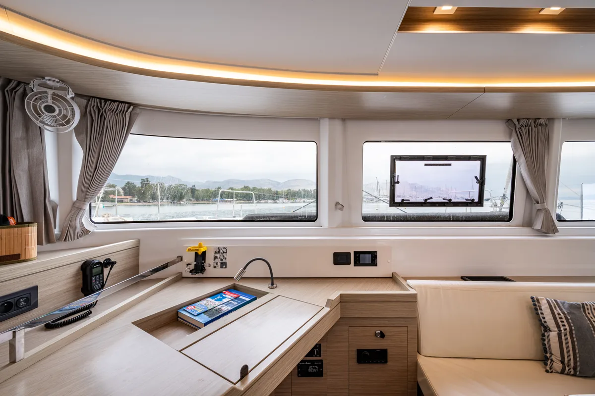 Salon of Hydra XV, a Lagoon 46 catamaran at Municipal Unit of Lefkada, Greece