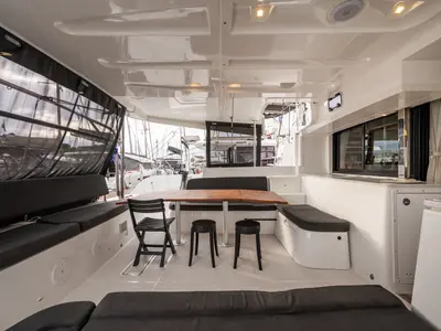 Deck of Hydra XV, a Lagoon 46 catamaran at Municipal Unit of Lefkada, Greece