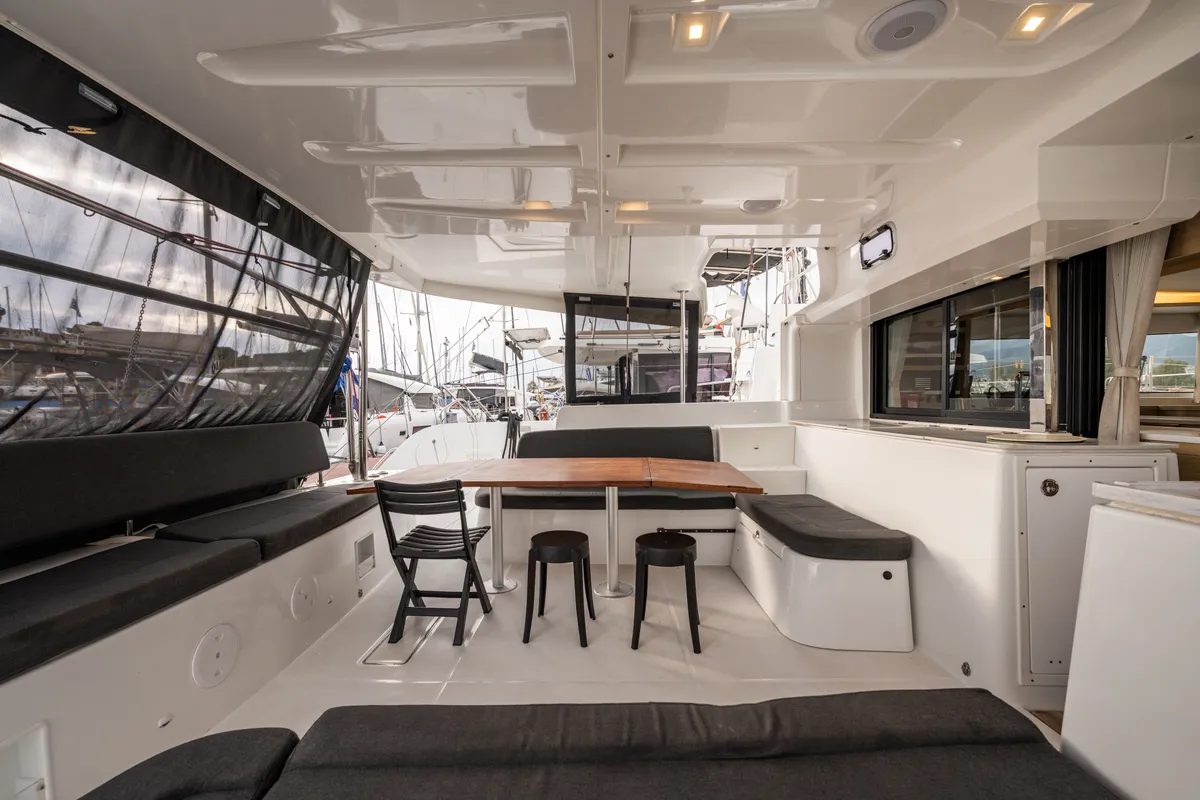 Deck of Hydra XV, a Lagoon 46 catamaran at Municipal Unit of Lefkada, Greece