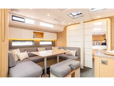 Salon of Blue Dream 2, a Dufour 41 sailboat at Preveza, Greece