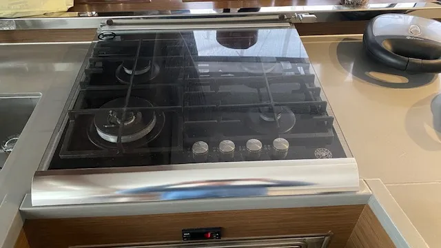 Galley of Buena Suerte, a Lagoon 450 F catamaran at Athens, Greece