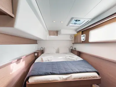 Cabin on Buena Suerte, a Lagoon 450 F catamaran at Athens, Greece
