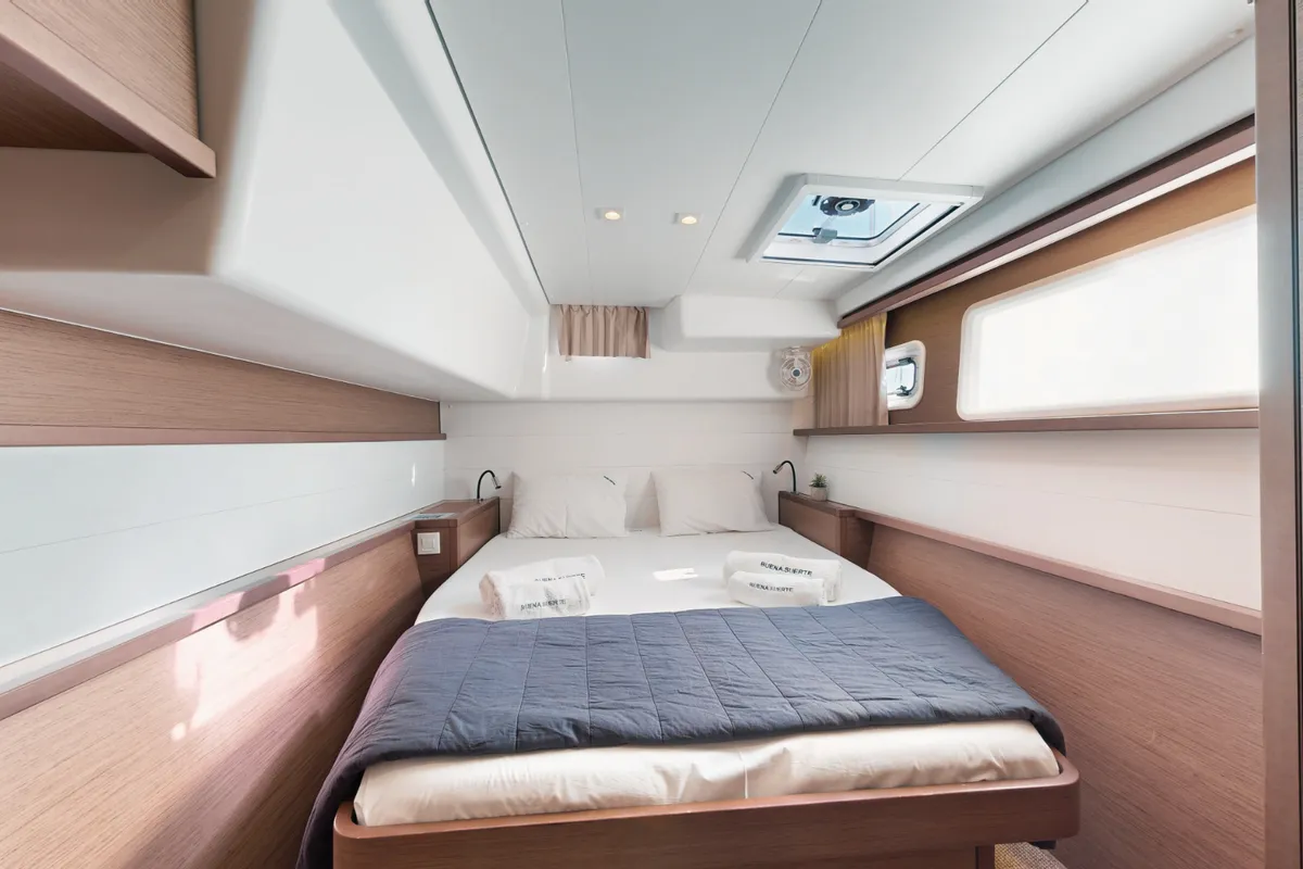 Cabin on Buena Suerte, a Lagoon 450 F catamaran at Athens, Greece