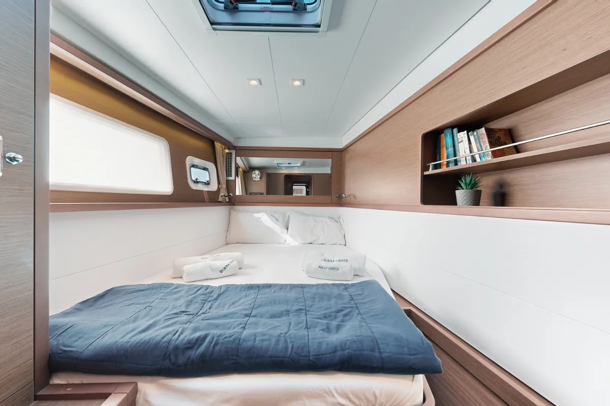 Cabin on Buena Suerte, a Lagoon 450 F catamaran at Athens, Greece