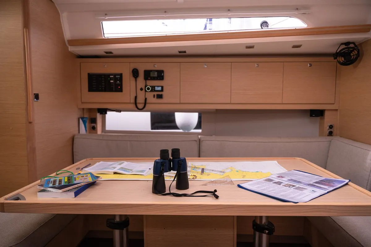 Salon of Happiness, a Dufour 470 sailboat at Marmaris, Turkey