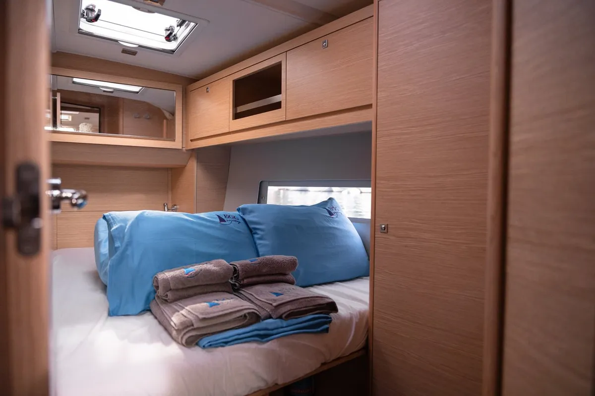 Cabin on Happiness, a Dufour 470 sailboat at Marmaris, Turkey