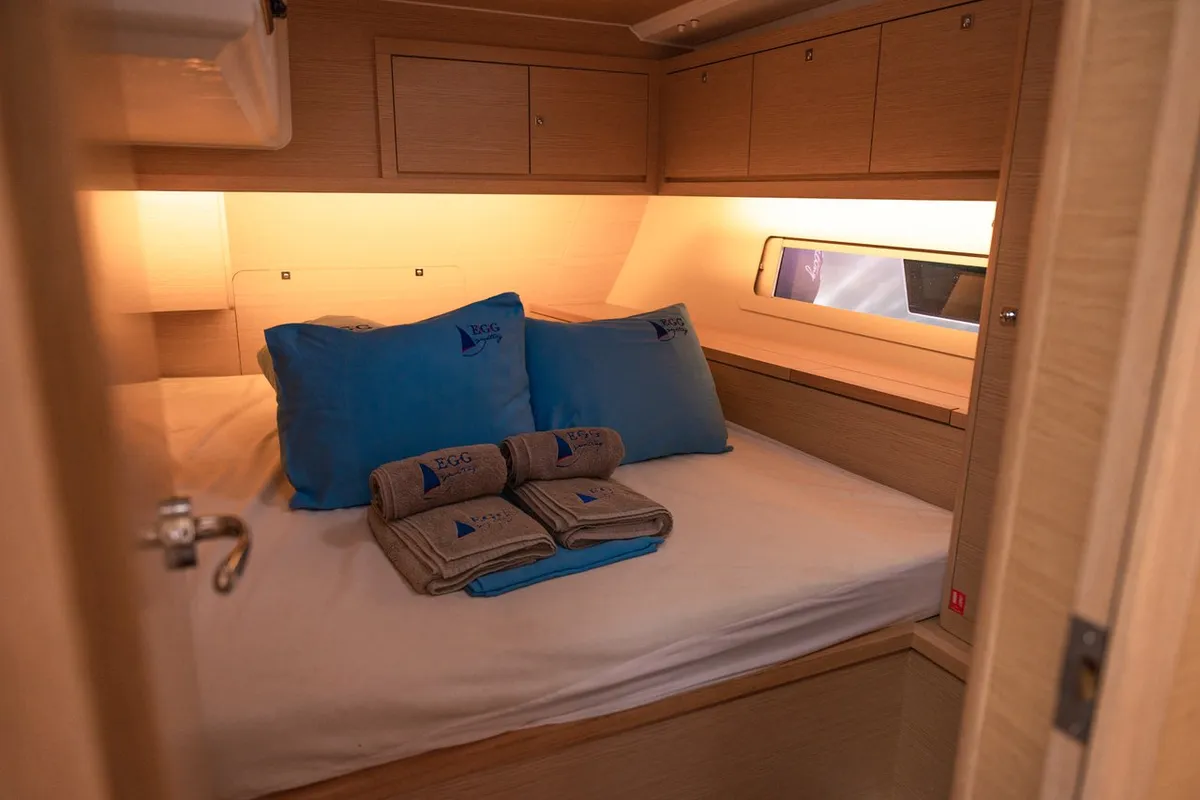 Cabin on Happiness, a Dufour 470 sailboat at Marmaris, Turkey
