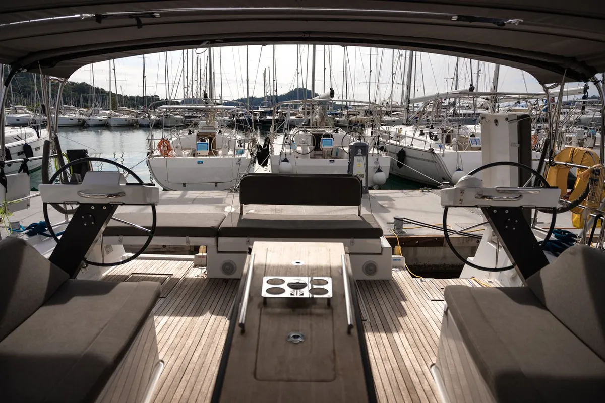 Cockpit of Happiness, a Dufour 470 sailboat at Marmaris, Turkey