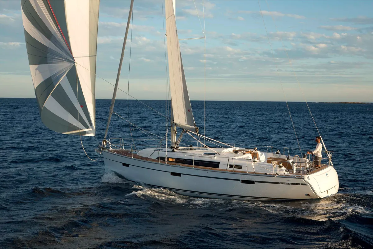 Exterior view of Lucky, a Bavaria Cruiser 41 sailboat at Općina Sukošan, Croatia