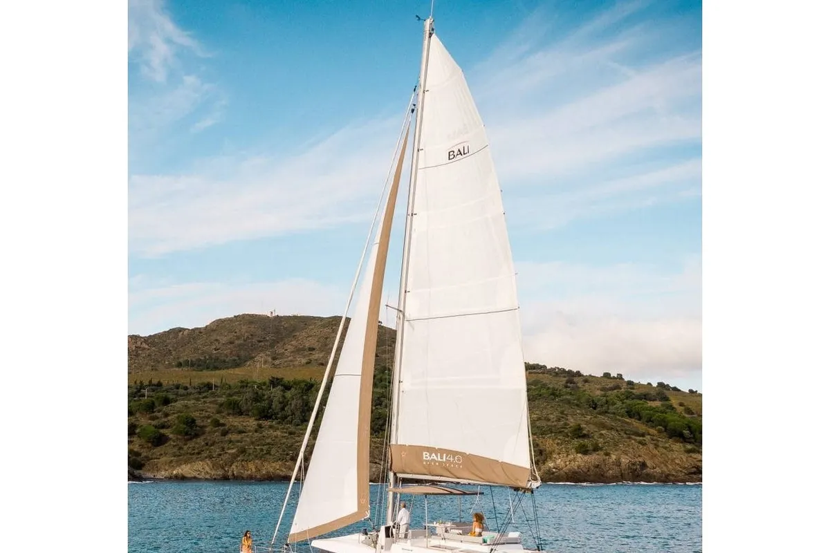 Exterior view of Margeo XVIII, a Bali 4.6 catamaran at Athens, Greece
