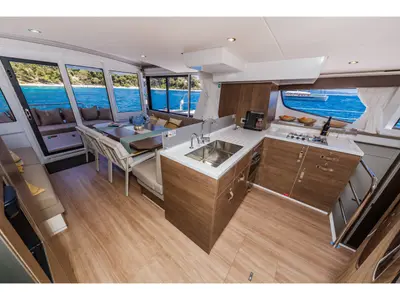 Galley of Margeo XVIII, a Bali 4.6 catamaran at Athens, Greece