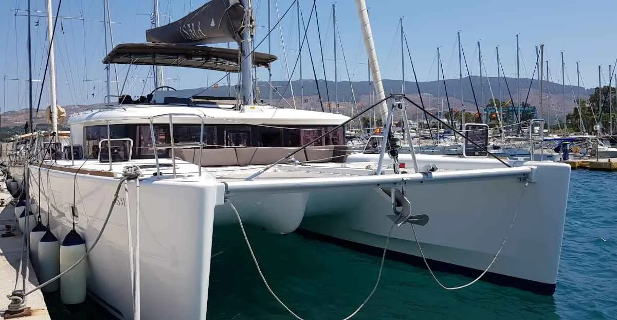 ISMA, a Lagoon 450 Fly catamaran at Sami Municipal Unit, Greece