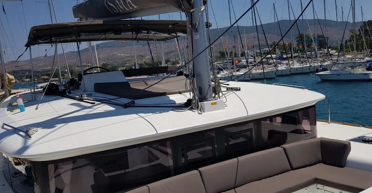 ISMA, a Lagoon 450 Fly catamaran at Sami Municipal Unit, Greece
