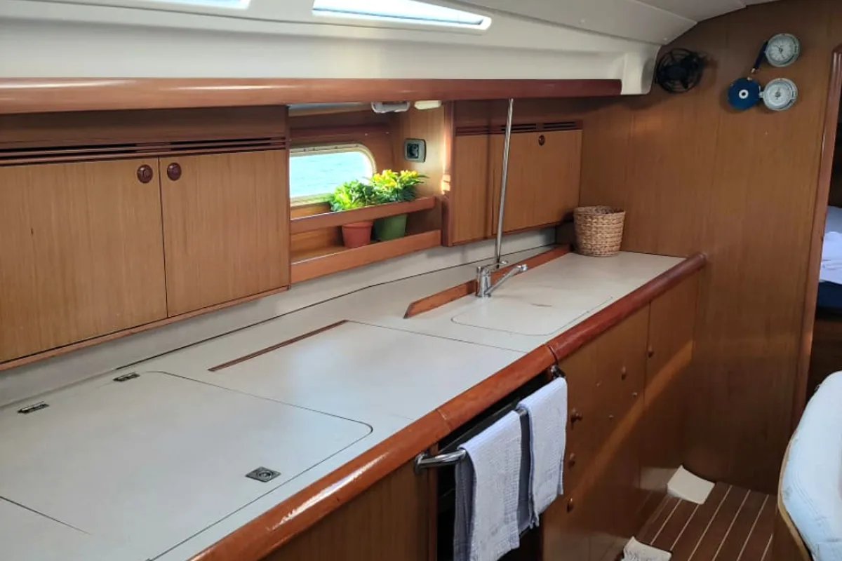 Galley of Nala, a Jeanneau Sun Odyssey 45 sailboat at Preveza, Greece