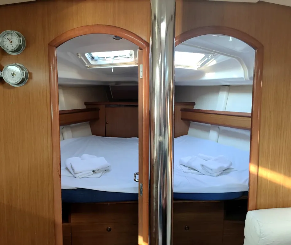 Cabin on Nala, a Jeanneau Sun Odyssey 45 sailboat at Preveza, Greece