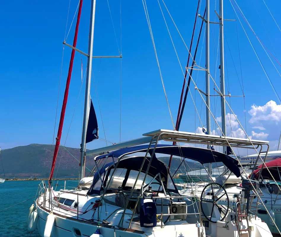 Exterior view of Nala, a Jeanneau Sun Odyssey 45 sailboat at Preveza, Greece