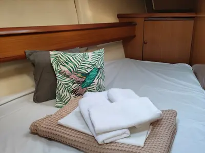 Cabin on Nala, a Jeanneau Sun Odyssey 45 sailboat at Preveza, Greece
