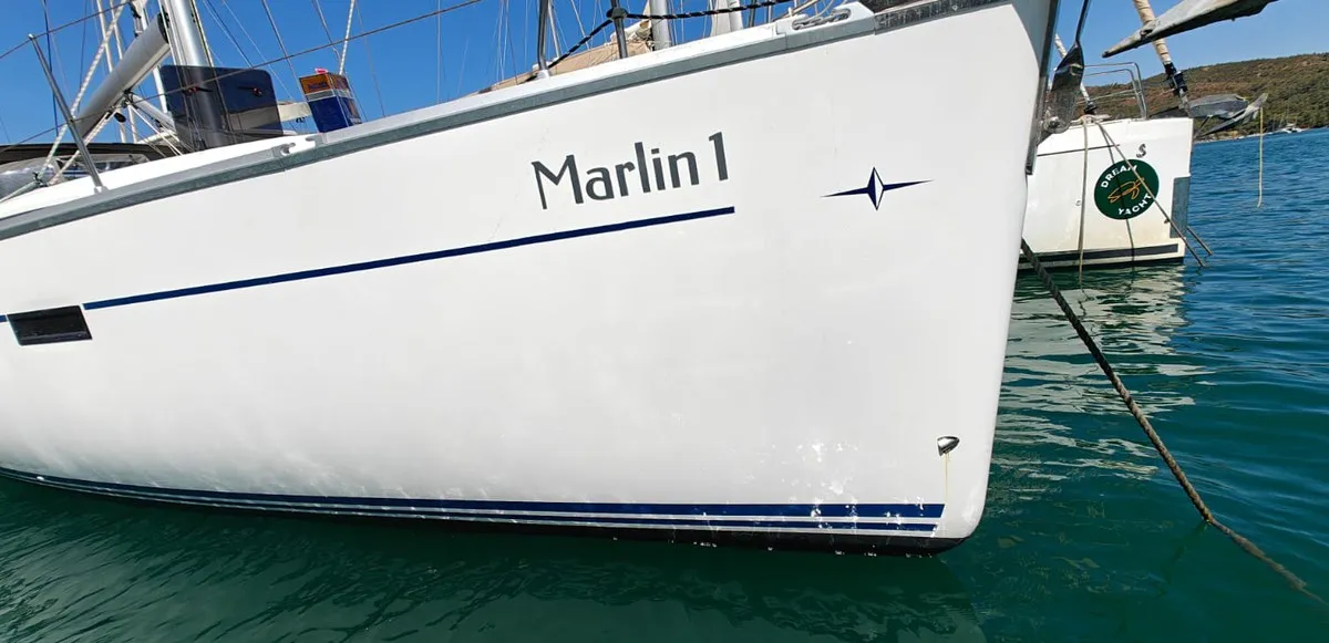 Exterior view of Marlin 1, a Bavaria Cruiser 46 sailboat at Fethiye, Turkey