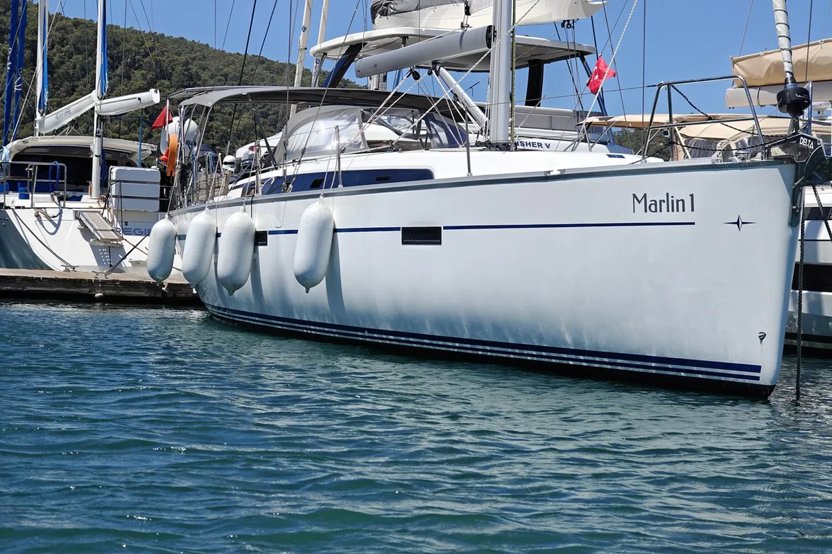 Exterior view of Marlin 1, a Bavaria Cruiser 46 sailboat at Fethiye, Turkey