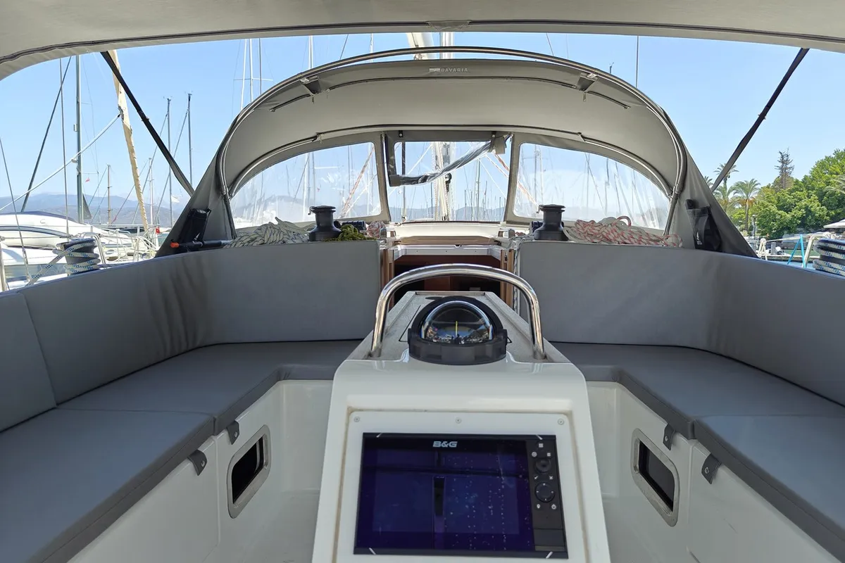 Cockpit of Marlin 1, a Bavaria Cruiser 46 sailboat at Fethiye, Turkey