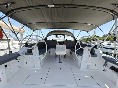 Cockpit of Marlin 1, a Bavaria Cruiser 46 sailboat at Fethiye, Turkey