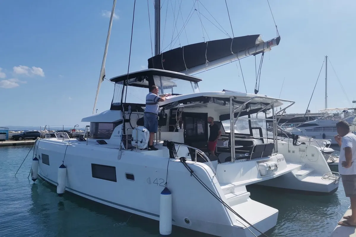 Exterior view of Top Light, a Lagoon 42 catamaran at Split, Croatia