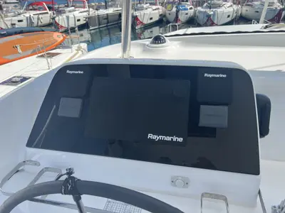 Cockpit of Top Light, a Lagoon 42 catamaran at Split, Croatia