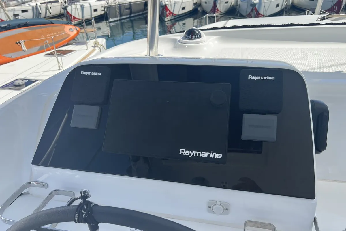 Cockpit of Top Light, a Lagoon 42 catamaran at Split, Croatia
