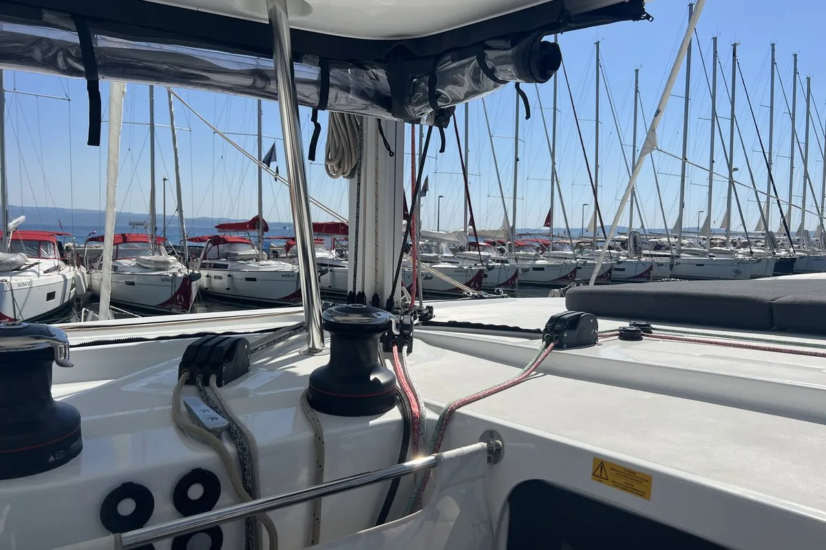 Cockpit of Top Light, a Lagoon 42 catamaran at Split, Croatia