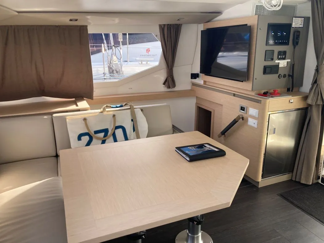 Salon of Aquaphoria, a Fountaine Pajot Tanna 47 Maestro catamaran at Charlotte Amalie, United States