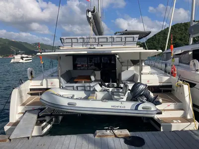 Deck of Aquaphoria, a Fountaine Pajot Tanna 47 Maestro catamaran at Charlotte Amalie, United States