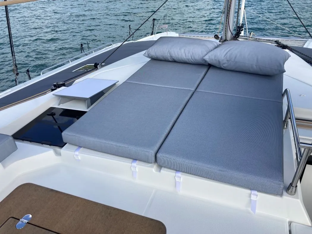 Deck of Aquaphoria, a Fountaine Pajot Tanna 47 Maestro catamaran at Charlotte Amalie, United States