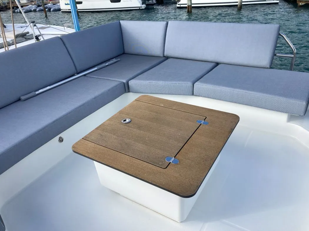 Deck of Aquaphoria, a Fountaine Pajot Tanna 47 Maestro catamaran at Charlotte Amalie, United States