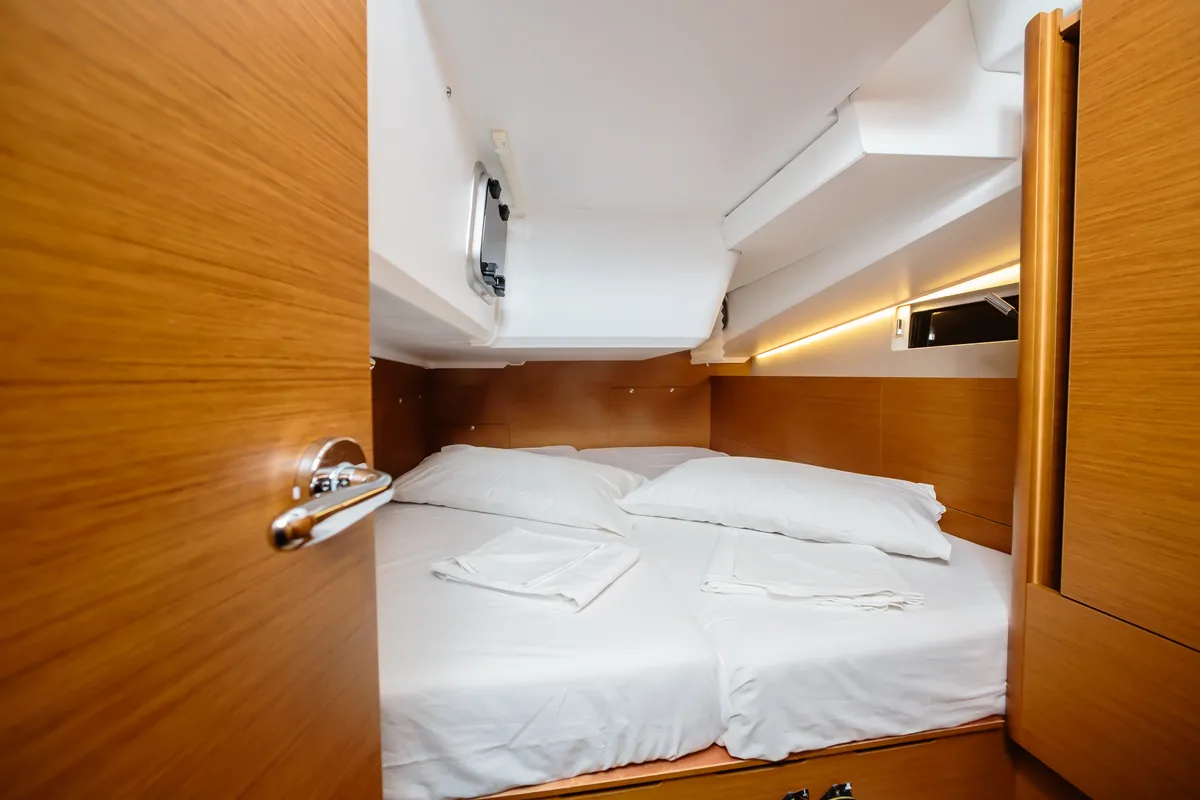 Cabin on Jeanneau Sun Odyssey 490, a sailboat at Capo d'Orlando, Italy