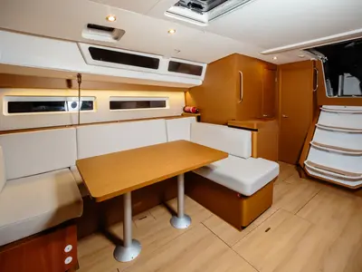Salon of Jeanneau Sun Odyssey 490, a sailboat at Capo d'Orlando, Italy