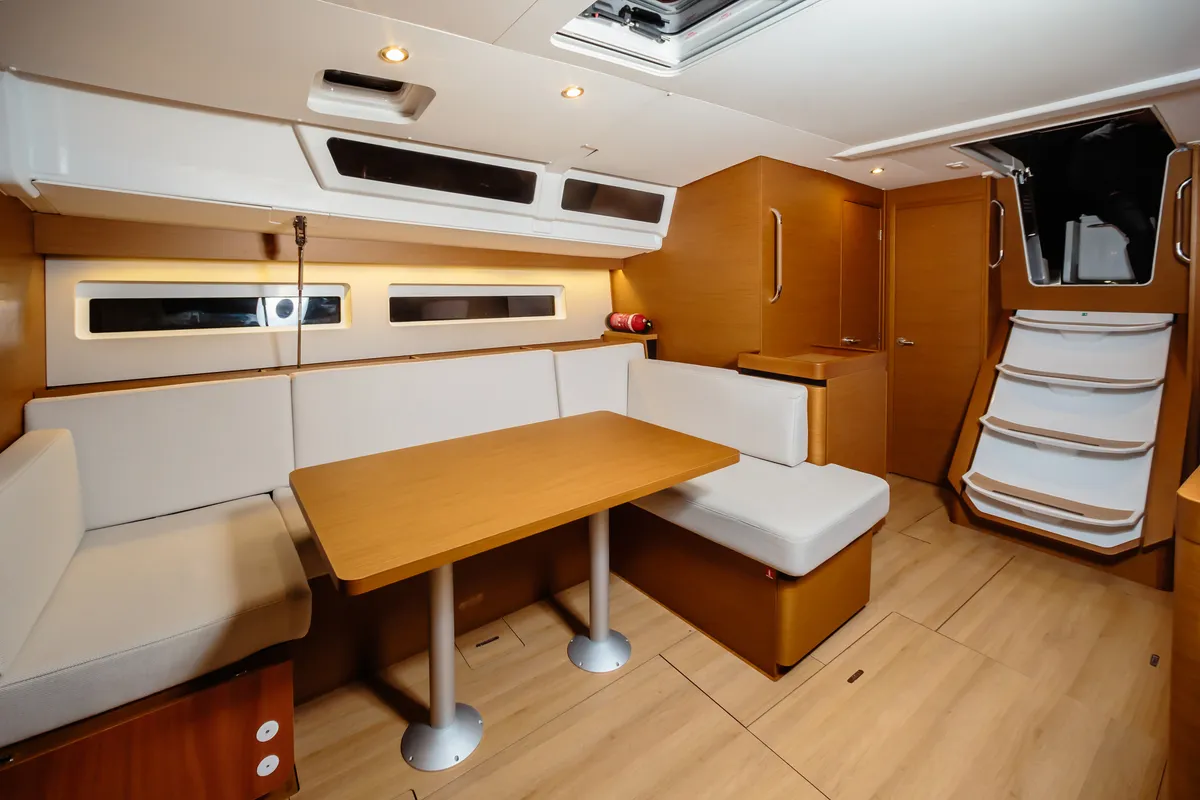 Salon of Jeanneau Sun Odyssey 490, a sailboat at Capo d'Orlando, Italy