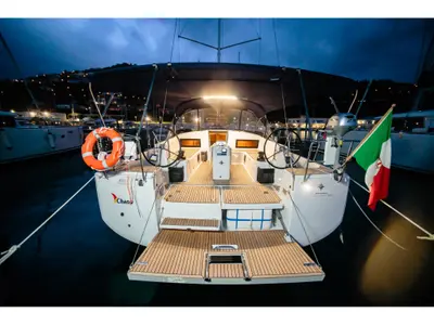 Deck of Jeanneau Sun Odyssey 490, a sailboat at Capo d'Orlando, Italy